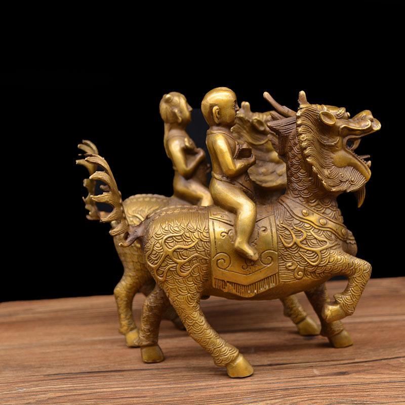 Feng Shui Copper Kirin, Golden Boy and Jade Girl, Bronze Craft Home Living Ornament