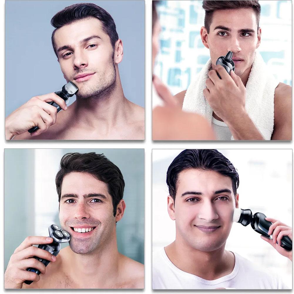 4-in-1 Beard Trimmer for Man Waterproof Electric Shaver with 3 Floating Heads Clipper USB Charging Digital Display