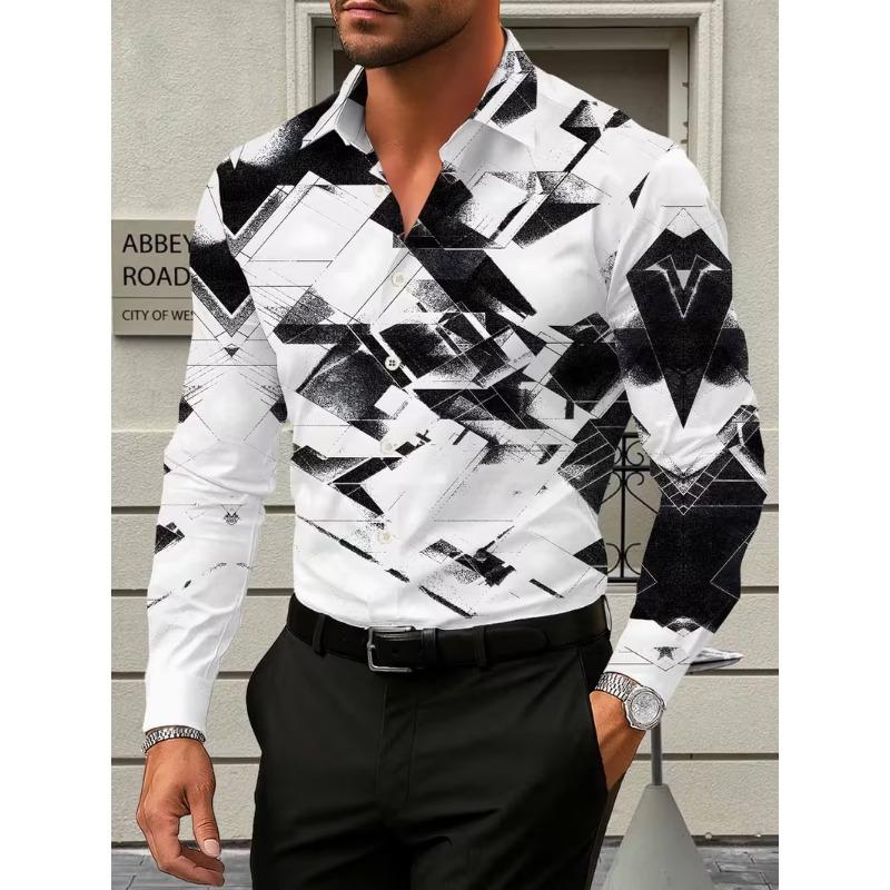 New Men's Long Sleeved Shirt 3D Butterfly Print Long Sleeved Luxurious Irregular Pattern Shirt Collar Top