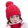  Women Ladies Warm Winter Hairball Plus Velvet  Knitted  Cap+Scarf 