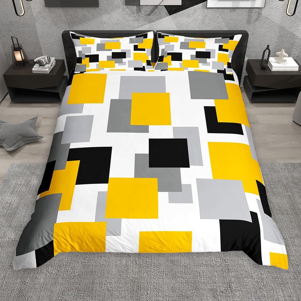 Homewish Geometrisches Kariertes Bettbezug-Set, Abstraktes Karomuster Bettwäsche-Set, Minimalistisches Schlichtes Kunst-Bettdeckenbezug-Set