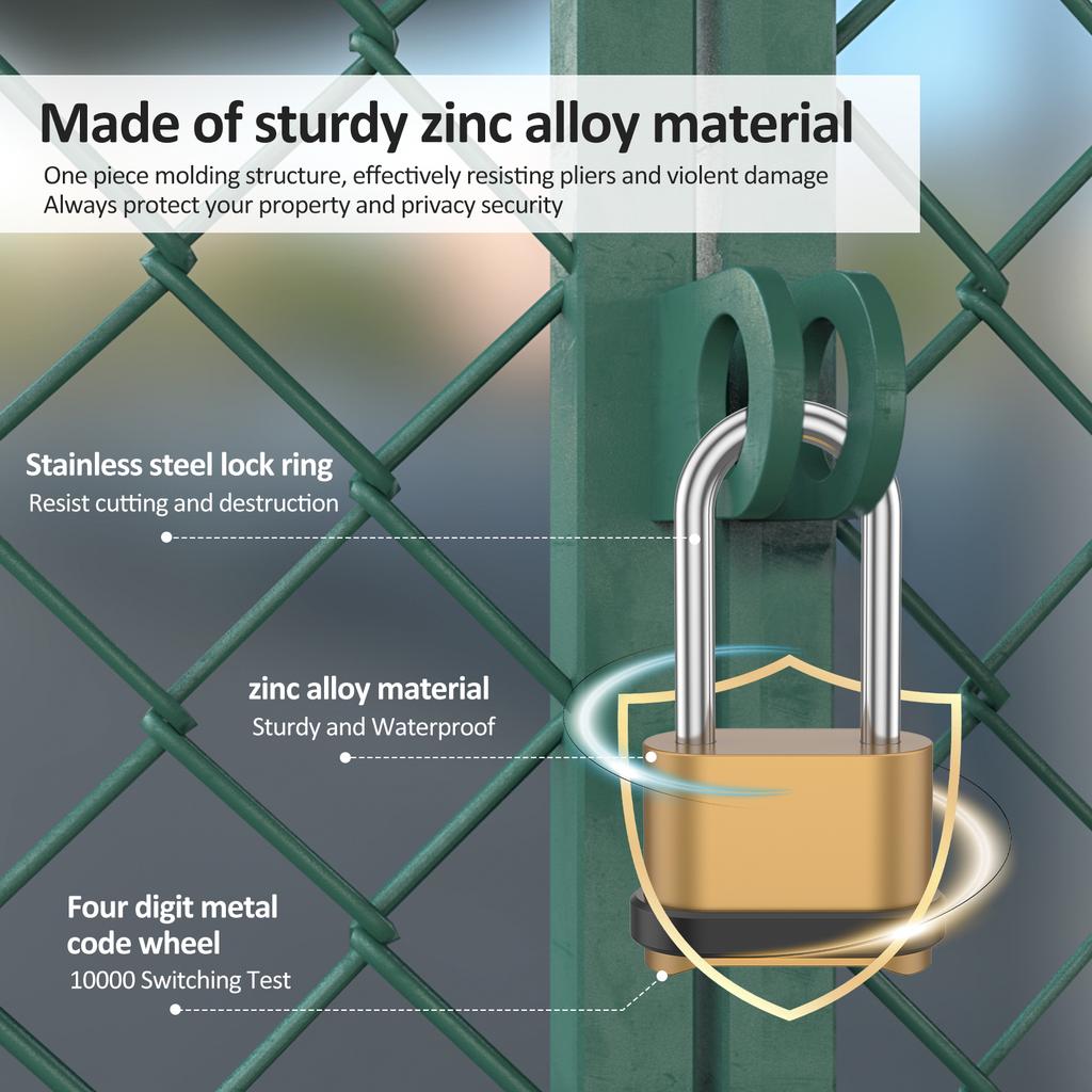 4-Digit Number Combination Padlock Zinc Alloy Sturdy Password Code Lock Waterproof Strong Hardened for Indoor Outdoor Fence Door