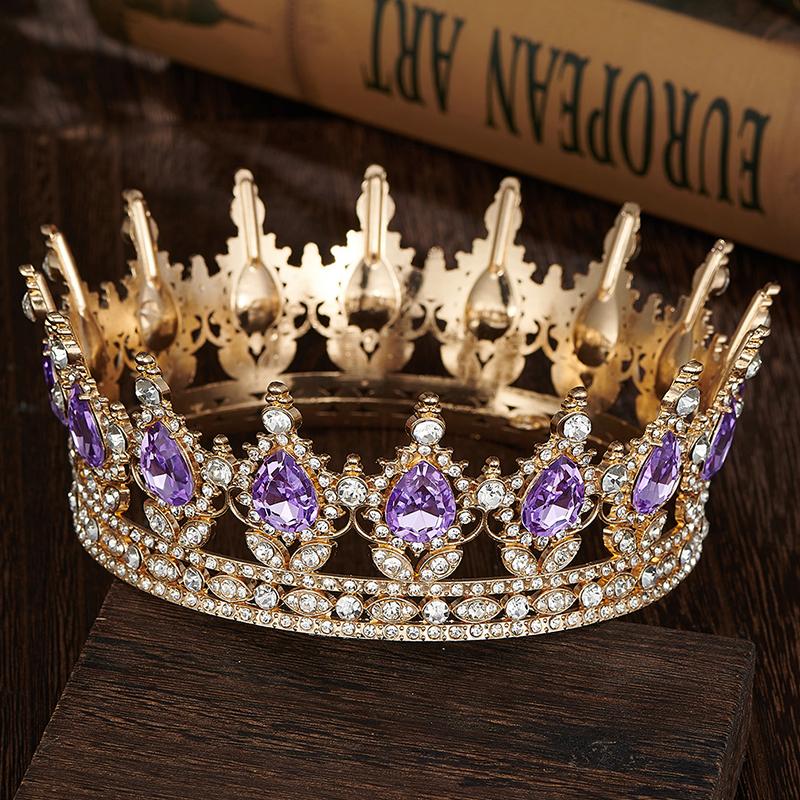 Royal Queen King Tiaras and Crowns for Wedding Party Round Rhinestone Diadem Bridal Cake Crown Hair Jewelry Birthday Gifts