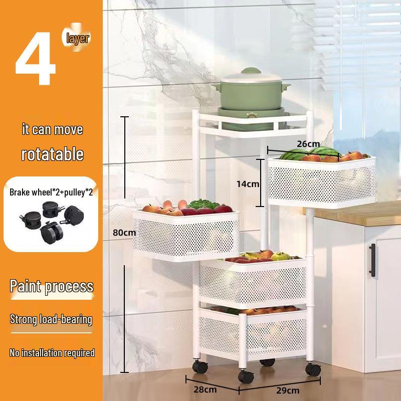 Kitchen Floor-Standing Multi-Layer Snack, Fruit & Vegetable Rotating Storage Trolley