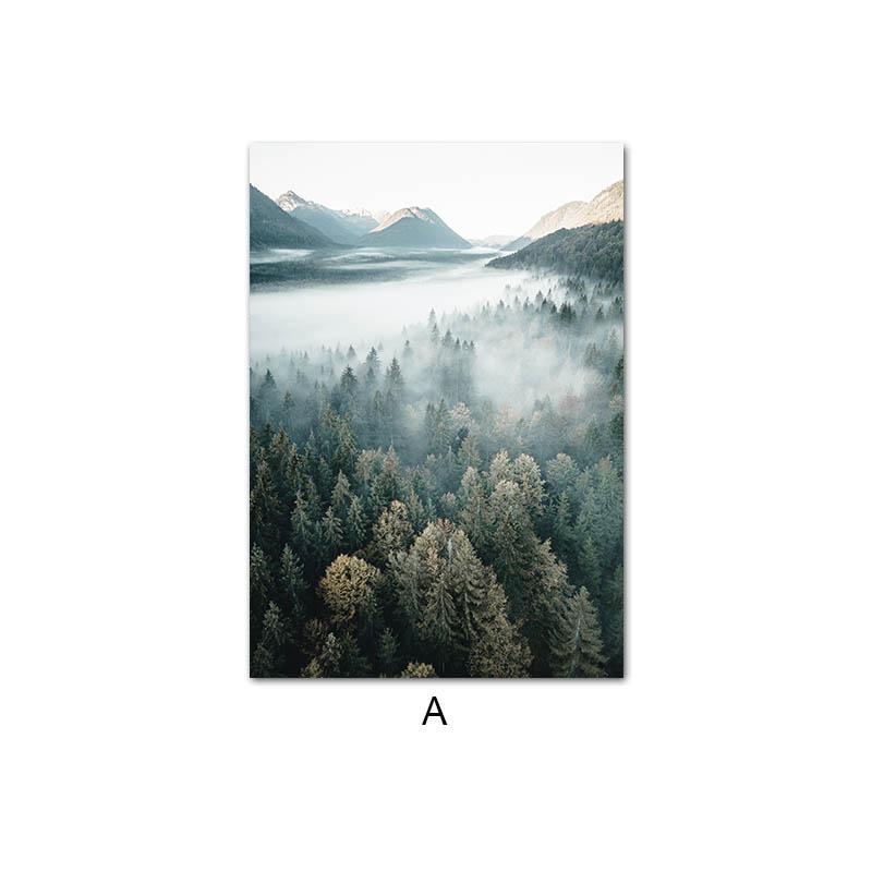 Pintura sobre Lienzo Paisaje Amanecer Atardecer Otoño Bosque Escandinavo Naturaleza Escenario Póster Impresión Arte Nórdico Decoración Cuadro de Pared