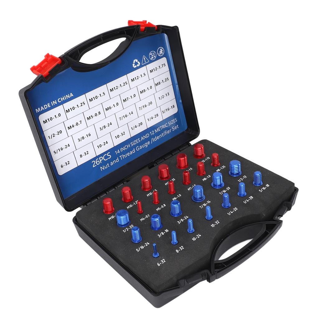 Mutter Schraube Gewindeprüfer 12 Metrisch 14 Zoll Mutter Schraube Messlehre mit Etui für engen Bereich Rot Blau