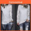 Lace Trim Grey Crew Neck Fitted Tshirt Blended Fabric Hoodie Women Sleeve Long