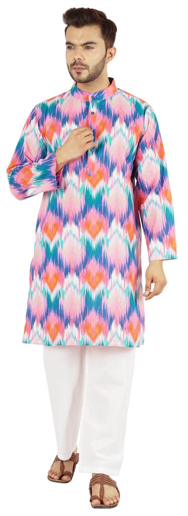 Atasi Indian Designer Kurta for Men Printed Long Sleeves Summer Ethnic Long