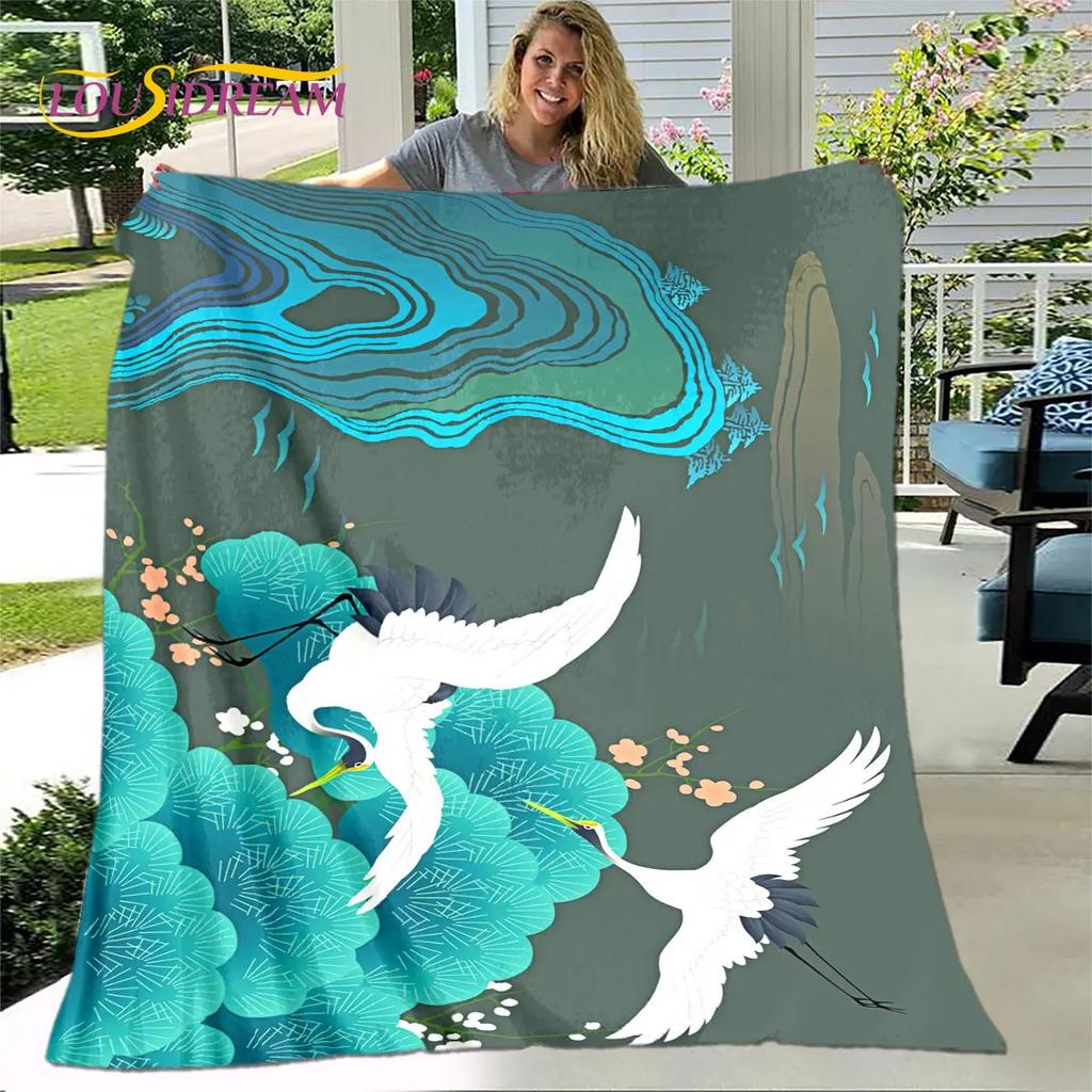 3D Classical Chinese Crane Blanket,Flannel Blanket Throw Blanket,Warm Blanket for Home Living Room Bedroom Beds Sofa Picnic Kid