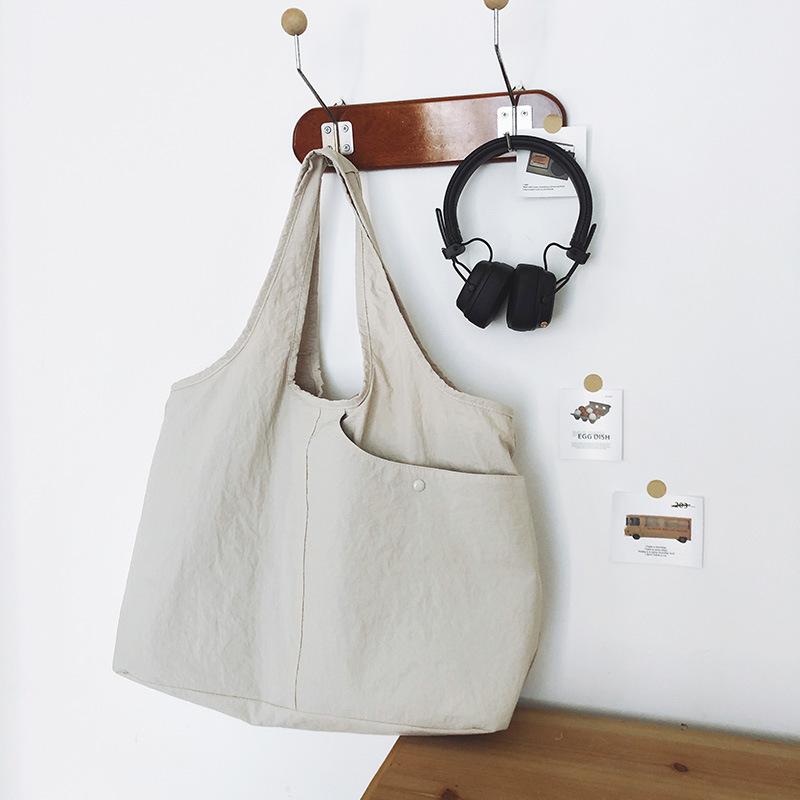 

Japanese Style Large Capacity Tote Bag Casual Multi Pocket Lightweight Fashiable Shoulder Bag Casual and Simple Canvas Bag білий