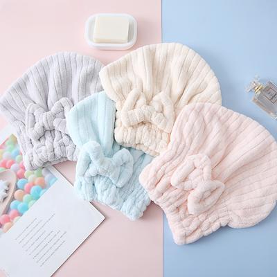 1 Piece Cute Coral Wool Hair Cap with Bow Absorbent Hair Cap Quick Drying Hair Cap Soft Women's Headscarf Towel