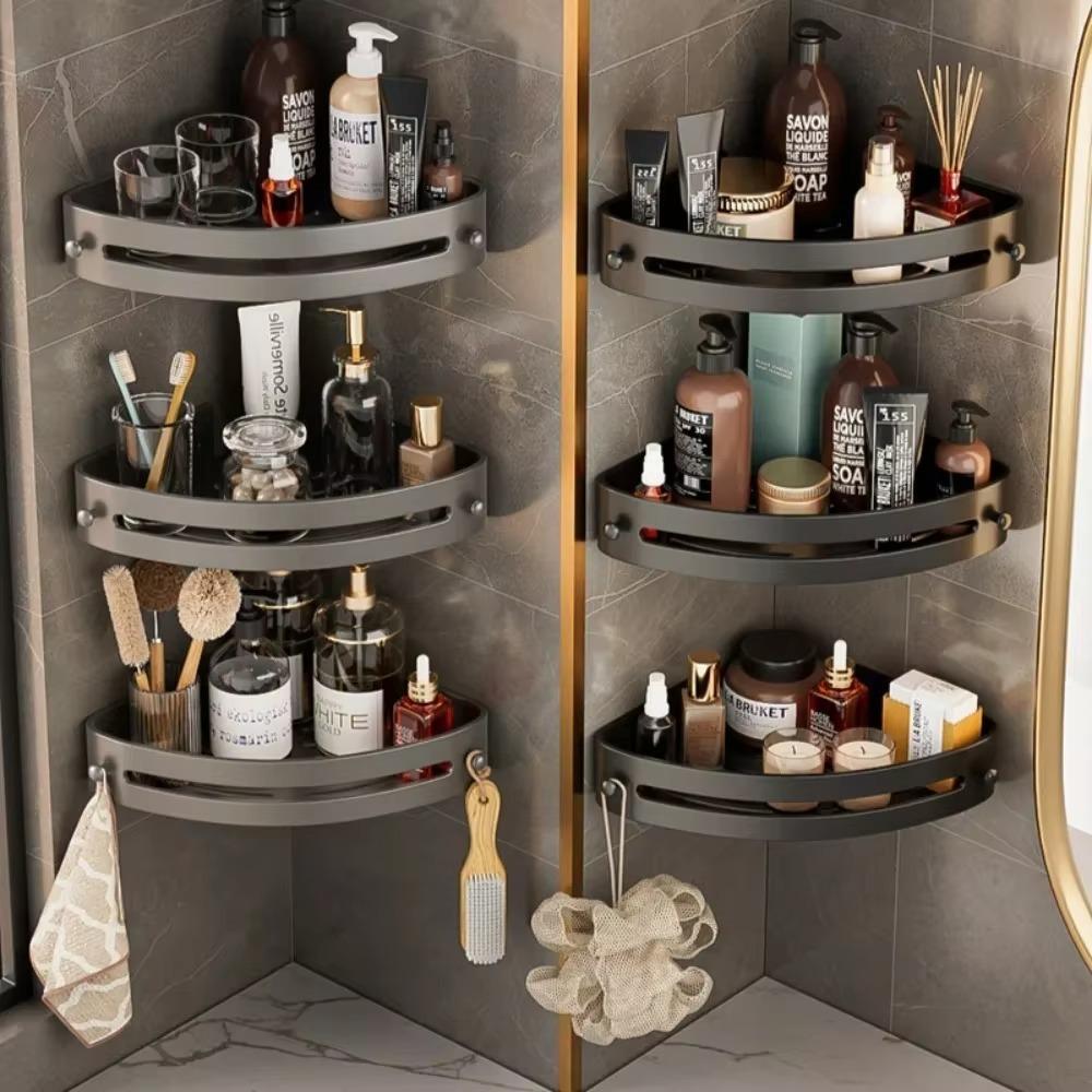 Bathroom Triangle Storage Rack With Hook Bathroom Cosmetic Storage Racks Wall Mounted Toilet Storting Rack Corner Shower Shelf Premium Quality
