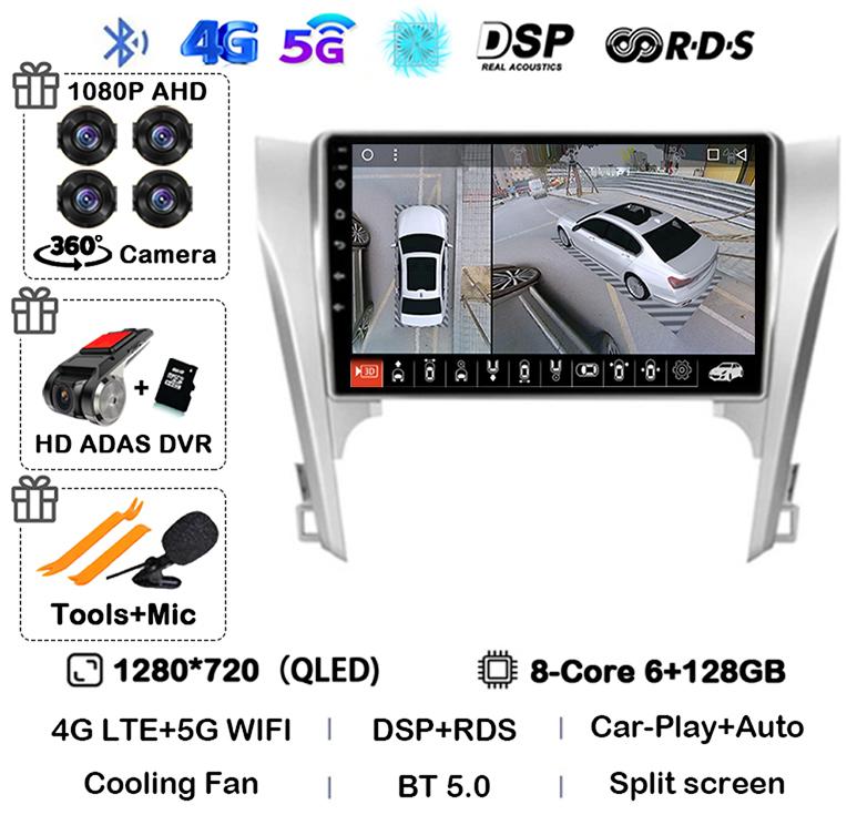Android 14 Carplay Auto Car Radio For Toyota Camry 7 XV 50 55 2011 2012 2013 2014 Multimedia Video Player Navigation GPS Stereo