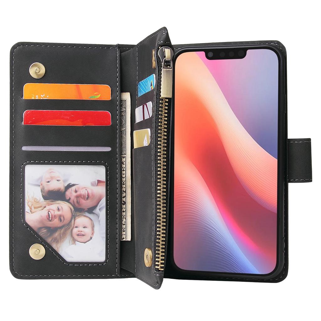 For iPhone 16e Case Zipper Wallet Multiple Card Slots Leather Phone Cover