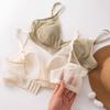 Spring and summer silk French triangle cup mulberry silk sexy rabbit cup big chest showing small mesh lace triangle cup