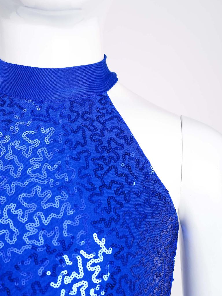 Mädchen Halter Ärmellos Rückenfrei Pailletten Stufig Quaste Tanz Jumpsuit Cha cha Latein Kostüm