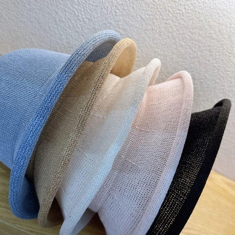 Rolled Edge Women Bucket Hat Knitted Sun Hat Fashion Big Brim Hat Outdoor Beach Vacation Wear