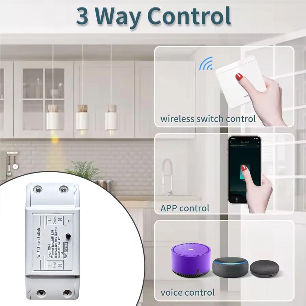 10A WiFi Smart Switch 433MHz Wireless Control RF Switch Round Button Panel Switch Voice Control Support Smart Life,Alexa,Google