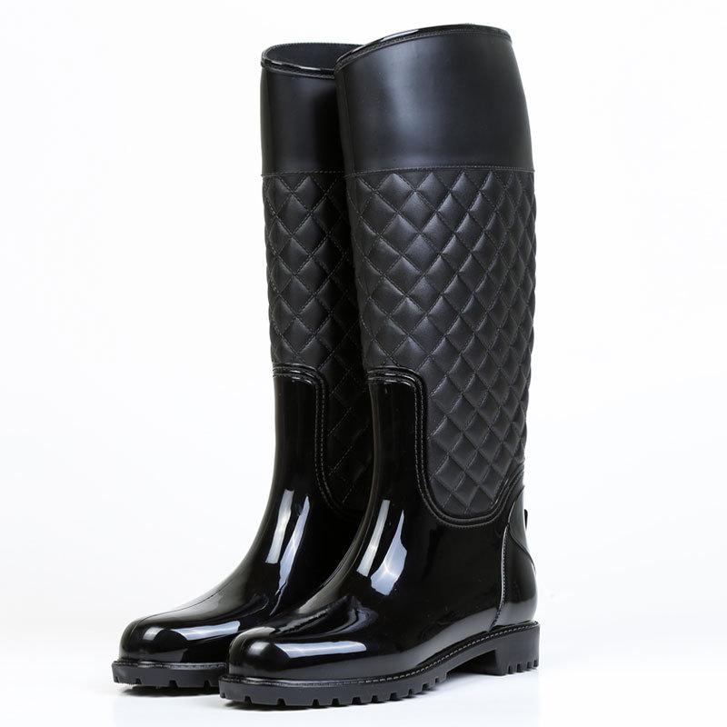 Fashion women's rain shoes autumn and winter high tube water shoes rhombus plaid rain boots thermal rubber shoes