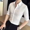 Men's Shirt Three-quarter Sleeve Korean Thin Business Hairstylist Casual Formal Wear Striped Short-sleeved Slim Half-sleeved