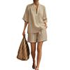White V-Neck Short Sleeve Top and Shorts Set