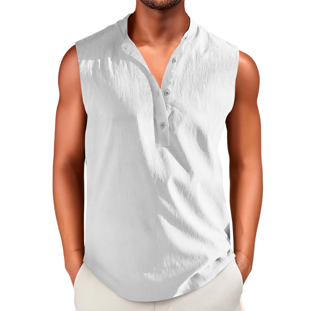 Men's Vintage Cotton And Linen Solid Color Casual Sleeveless