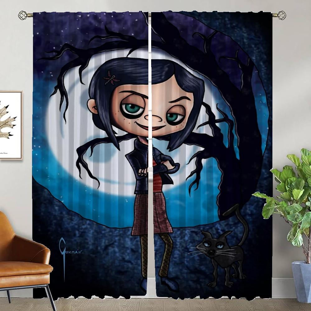 Curtains Child Room Coralines Window Curtain for Room 2 Panel Halloween Decoration Shades Home Interior Curtains Partition