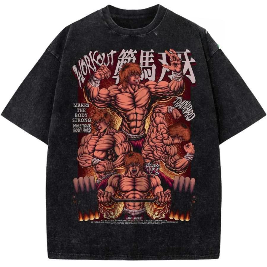 

Anime Baki Hanma Baki Printed Tee Men Women Short Sleeve Cotton Tshirts Vintage Washed T-shirt Harajuku Male Oversized T Shirt XXL чорний
