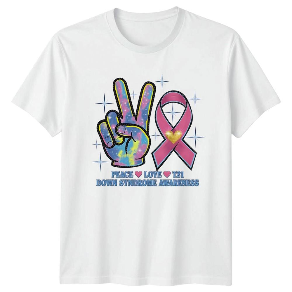 Peace Love T21 Down Syndrome Unisexs TShirt T21 Awareness Gift For Her S