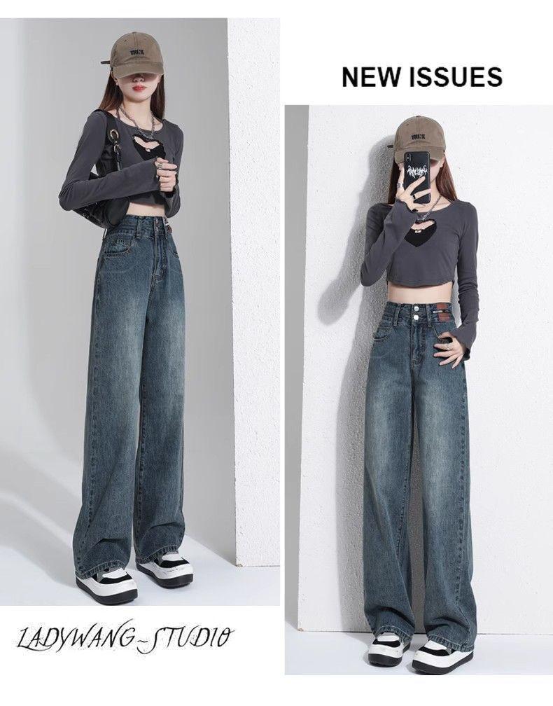 Women's Fleece-Lined Wide-Leg Jeans: Autumn/Winter 2025, High-Waisted, Pear-Shaped Straight-Leg Design.