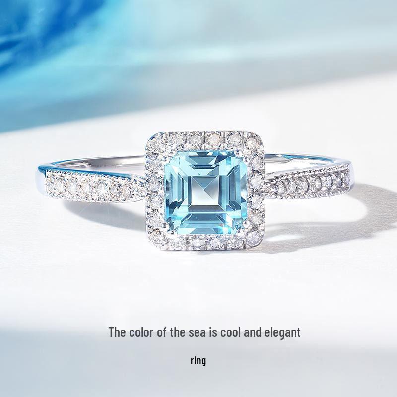 

Женское кольцо в японском стиле «Зеркало неба»: Посеребренный с инкрустацией аквамариновым цирконом, свежий дизайн драгоценного камня в стиле легкой роскоши. US size 9