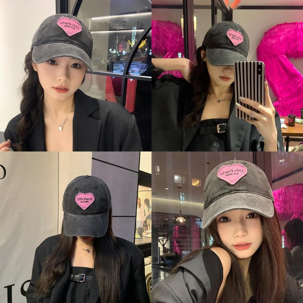Cute Heart Patch Baseball Cap Adjustable Cotton Sun Hat For Spring Summer And