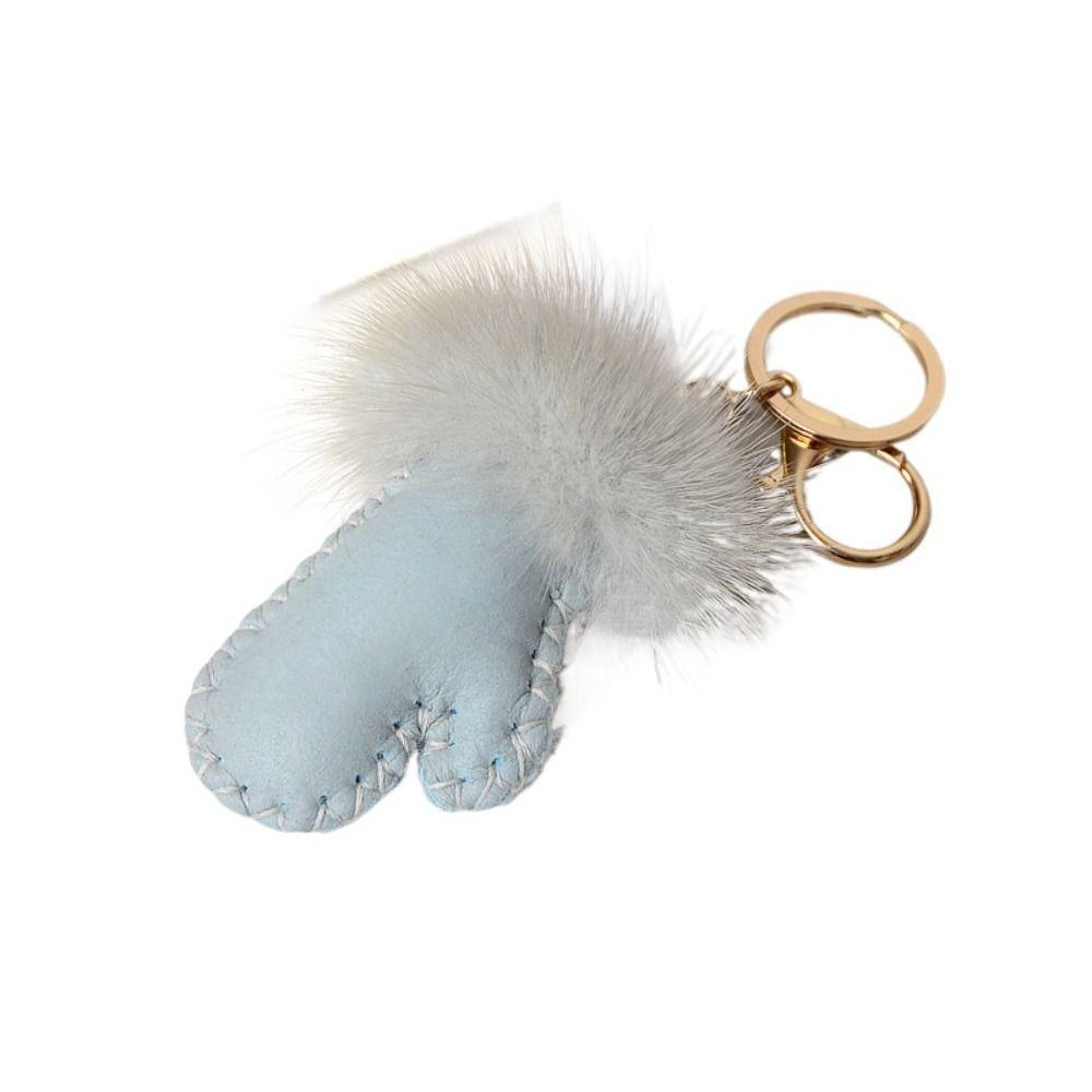 Fluffy Mink Hair Pendant Leather Car Keyring Fashion Little Glove Keychain  Bag Decoration