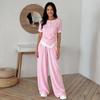 Women's Solid Color Long Sleeve Fake Two-Piece T-Shirt & Pants Set Sexy Casual 2 Piece Outfit