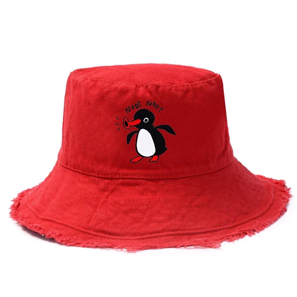 Sommer Pinguin Eimerhut Wende-Bob Herren Damen Baumwolle Reise Strand Fischerhut Outdoor Sport Hochzieh-Bob Panama Sonnenhut