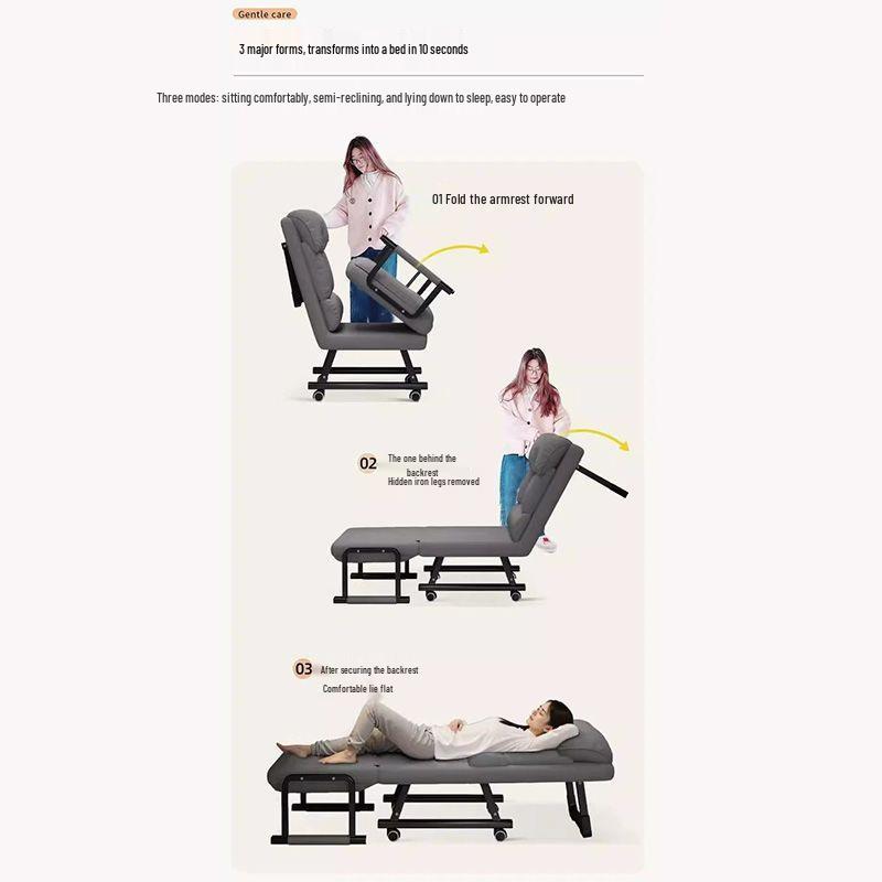 Movable Recliner Sofa Bed: Foldable Office Lunch Break Chair with Wheels for Home or Dorm Use