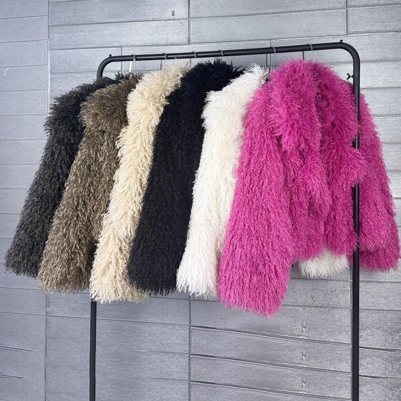 Womens Faux Fur Coat Loose Blazer Collar Tie-dye Plush Winter Warm Outerwear