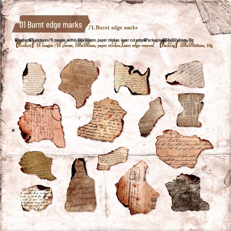 Yan Ji Retro Burned Fragments Journal Sticker Pack - 6 Varieties