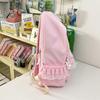 Kawaii Checkered Nylon Backpack with Fluffy Poodle Embroidery Sweet Style Women's School & Daily Bag