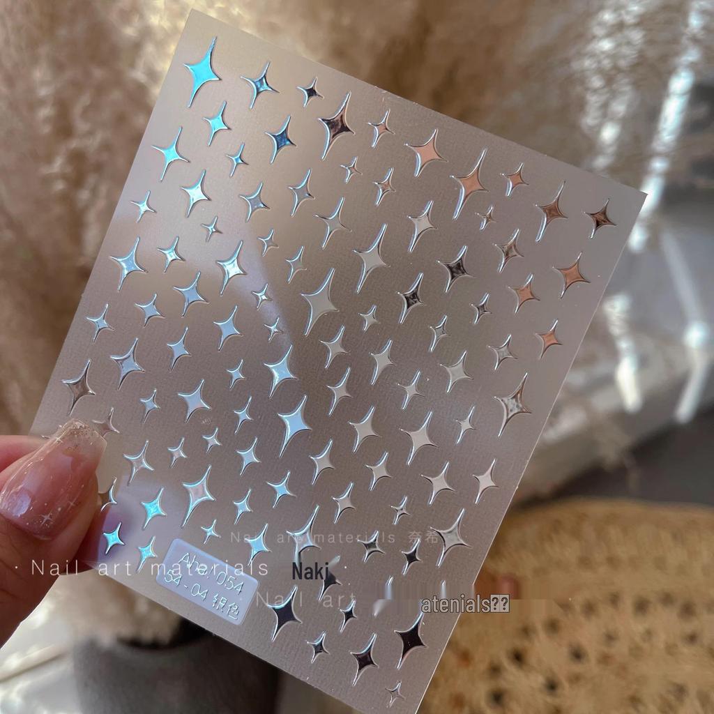 Starlight Silver Star & Crescent 3D Nail Art Stickers