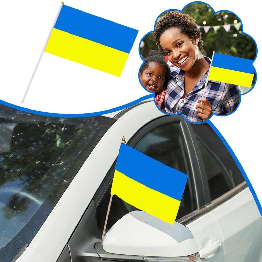 10PCS Ukraine Flag - Hand Held Flags Ukrainian Flags On Stick, For Festival Parades Decorations Party Supplies, Fade Resistant & Colors