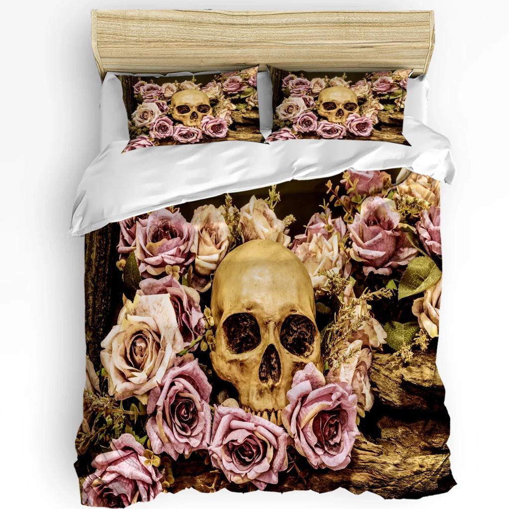 Pink Rose Flower Bouquet White Bedding Set 3pcs Duvet Cover Pillowcase Kids Adult Quilt Cover Double Bed Set Home Textile