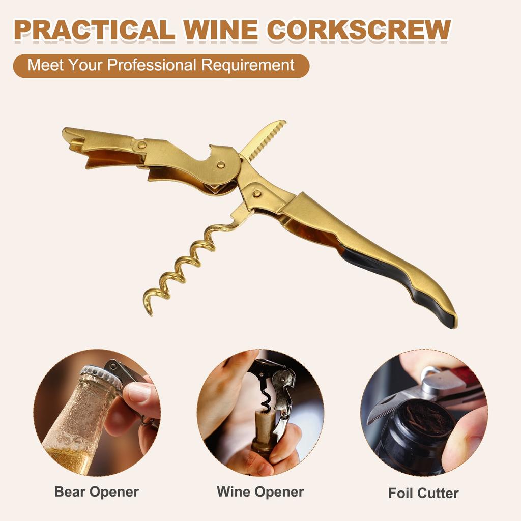 1/3Pcs Professional Waiters Corkscrew Stainless Steel Wine Key with Ergonomic Wood Grip Beer Bottle Opener and Foil Cutter