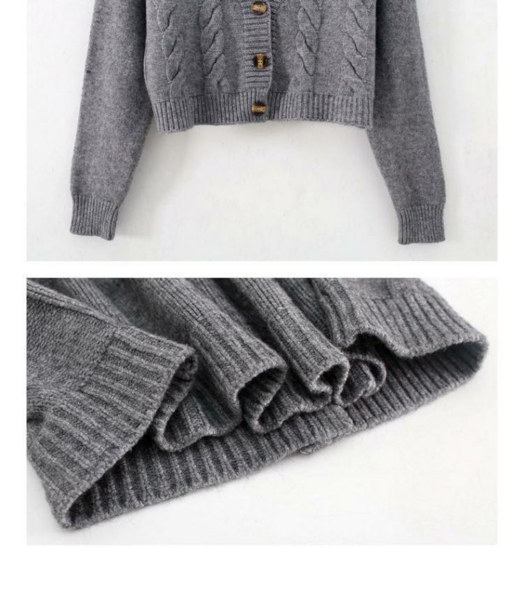 Women's Early Autumn Slimming Cable Knit Cardigan - Short, Single-Breasted, High-Waisted Sweater