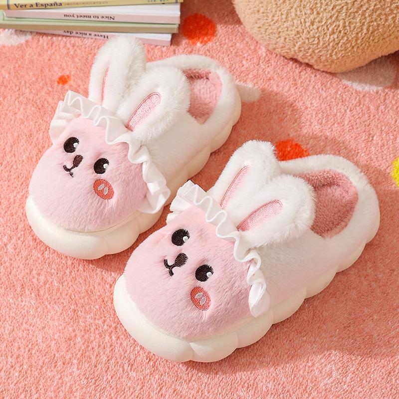 Cute Cartoon Cotton Slippers for Kids Indoor Winter Plush Non-Slip Baby Toddler Shoes