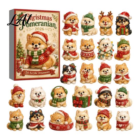 Holiday Gift Box Dog Advent Calendars 2026 Cute 24 Days Christmas Countdown Calendar 2D Acrylic Collectible Figures for Lovers Kids Adults
