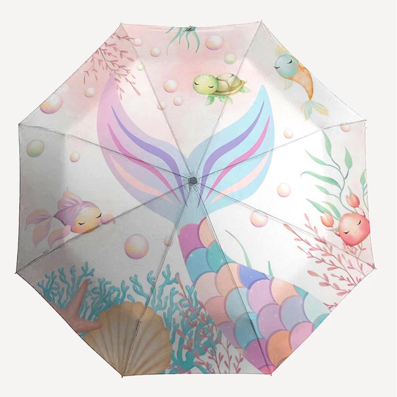 1PC Mermaid Tail Ocean Life Umbrella-8-Rib Reinforced Portable Folding Travel Suitable for All Seasons Outdoor Daily Use-Z0477