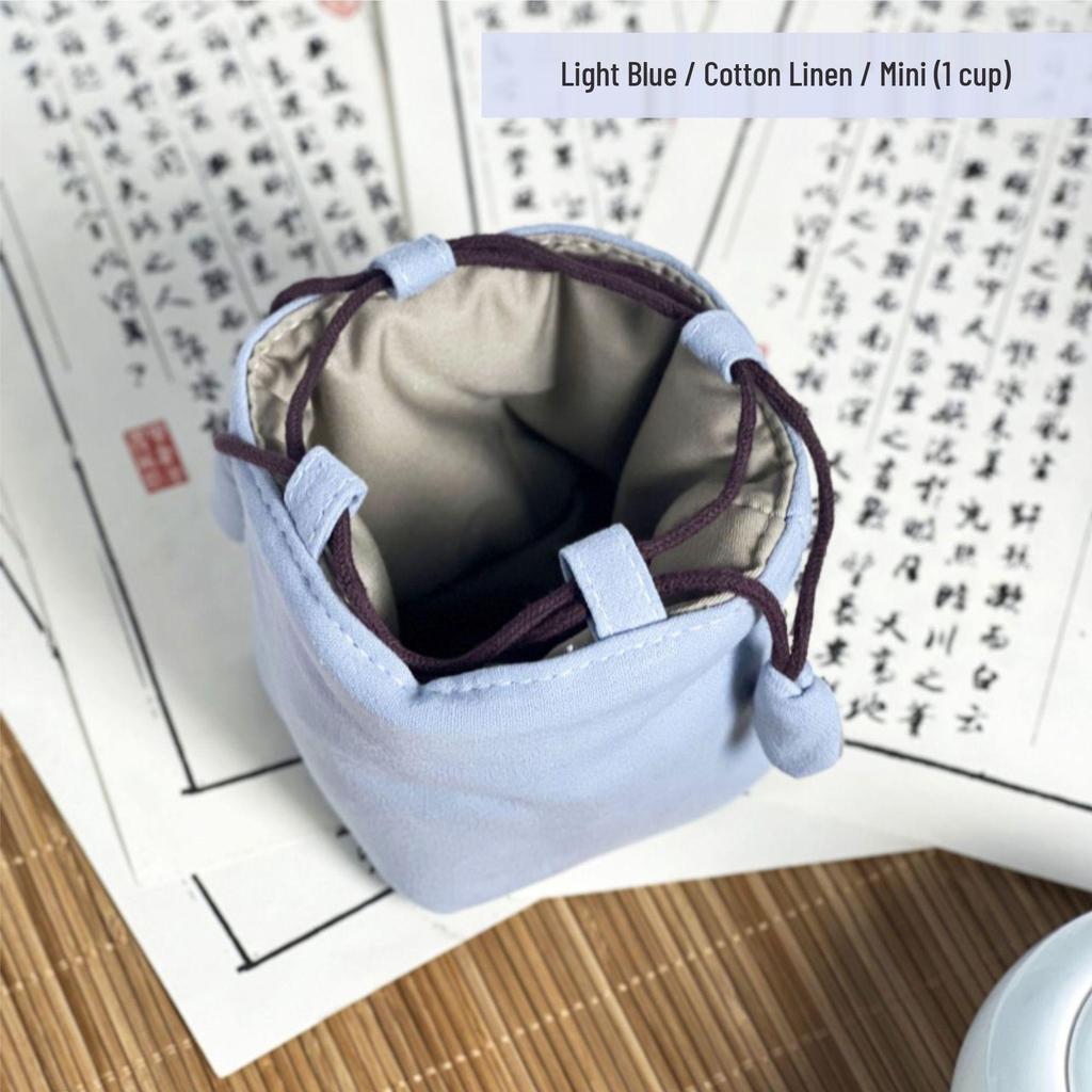 Compact Travel Tea Set with Bag: One Pot, Four Cups - Durable Cotton Linen