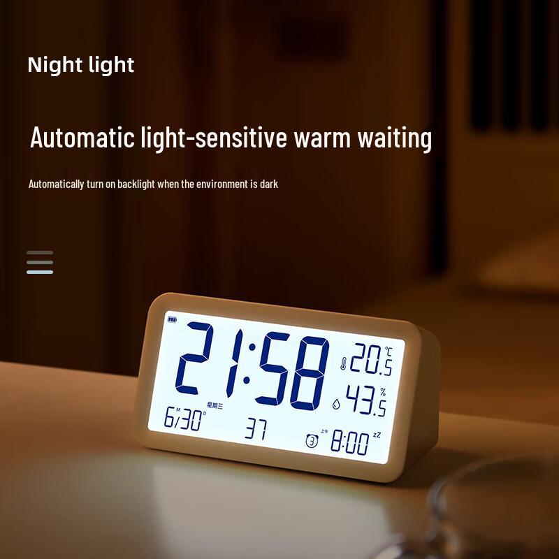 Smart Rechargeable LCD Alarm Clock with Temperature & Humidity