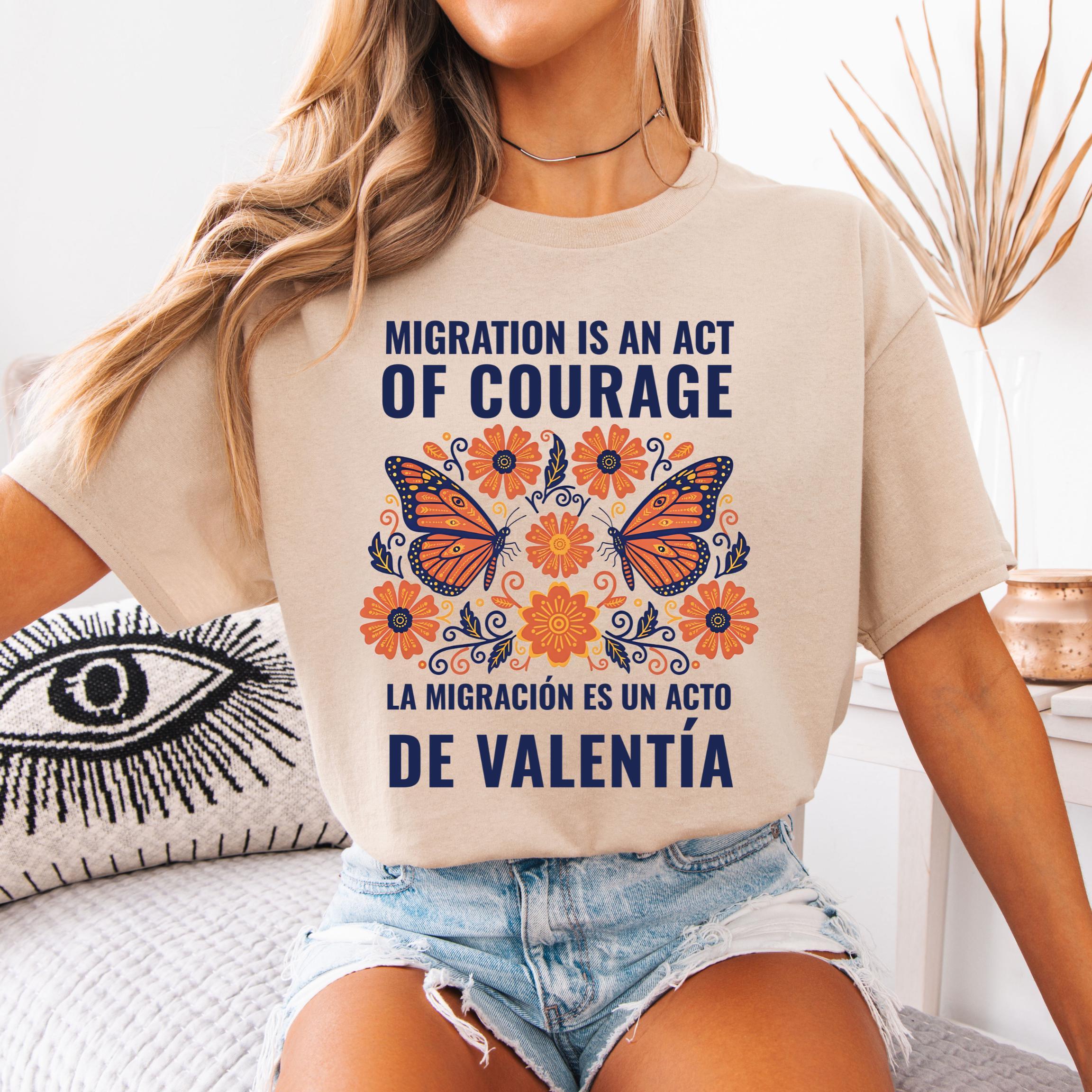 Ice Shirt Immigration Migration Is An Act of Courage Shirt Monarch Butterfly 2026 Summer Womens Unisexs Cotton Oversized Tshirt S